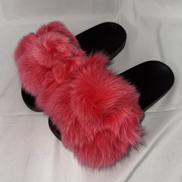Women's Real Fox Furry Fur Slides, Open-Toe Cute Fur Sandals M3 - Picture 7 of 9